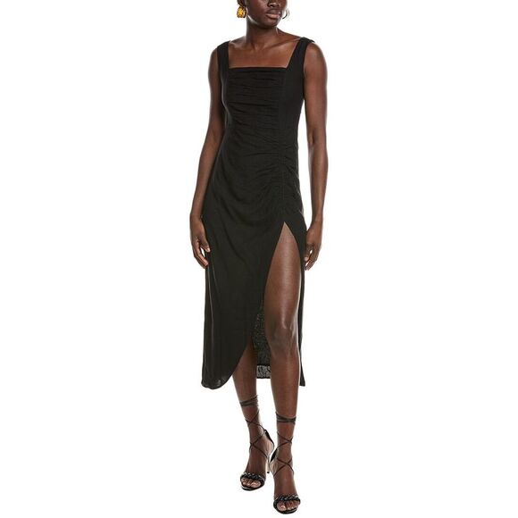 Opt Womens O.P.T Nira Linen-Blend Midi Dress, Black - Picture 1 of 3